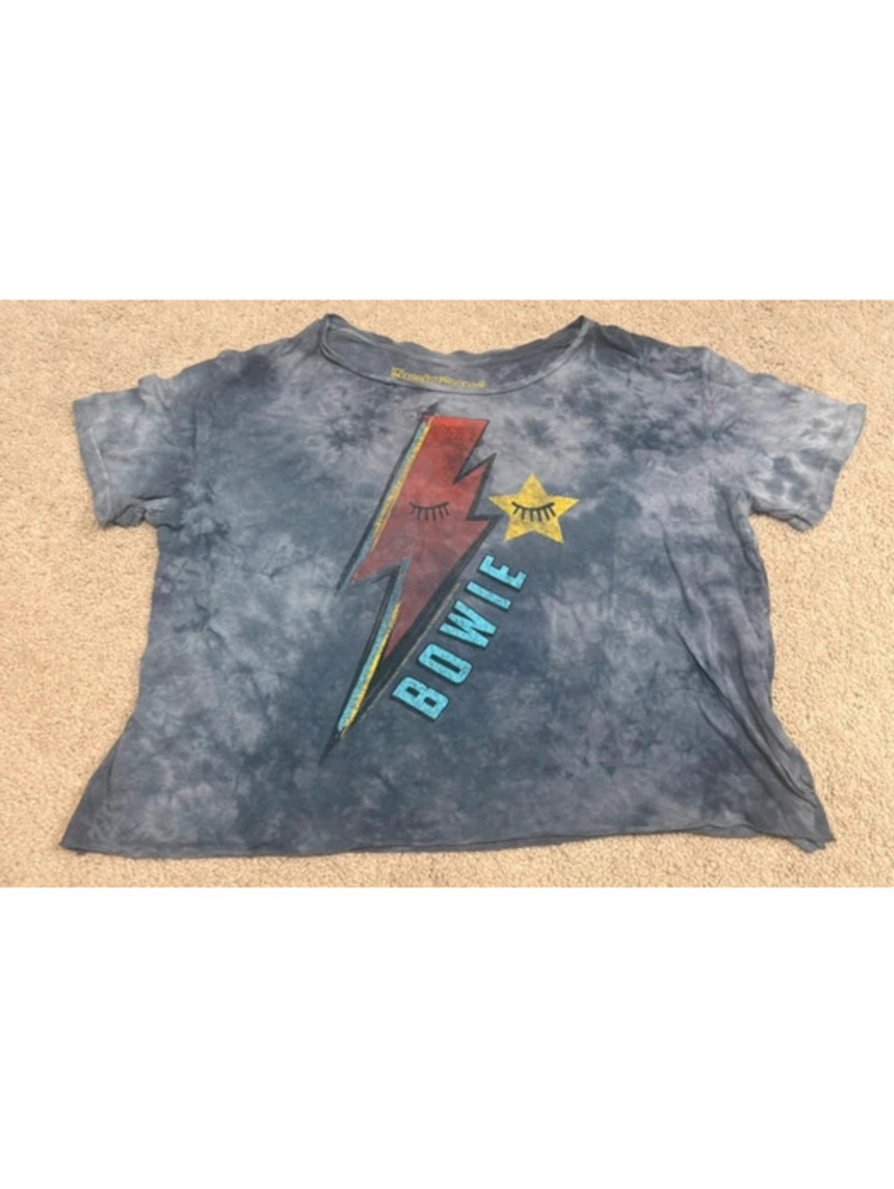 David Bowie Rowdy Sprout Distressed Tie Dye Oversized Graphic Tee Sz 16